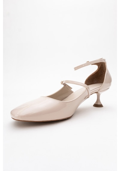 Luvishoes Luvi Shoes Emly Ekru Rugan Küt Burunlu Kadın Kısa Topuklu Ayakkabı Ekru