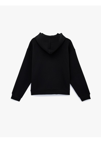 Koton Şardonlu Uzun Kollu Fermuarlı Kapüşonlu Oversize Sweatshirt Siyah 6sak10253nk