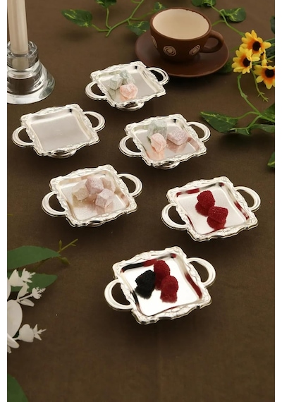 Mucit Home Mini Kulplu Kare Model Ayaklı Lokumluk 6'li Takım Gümüş Diğer