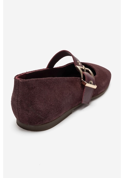 Luvi Shoes Jonas Mürdüm Süet Hakiki Deri Kemerli Kadın Babet Ayakkabı