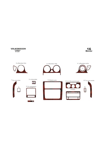 Volkswagen Caddy Torpido Kaplama 2004-2009 16 Parça Maun