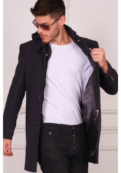 Plt8335 Dewberry Erkek Palto-Desenli Lacivert-Desenli Lacivert