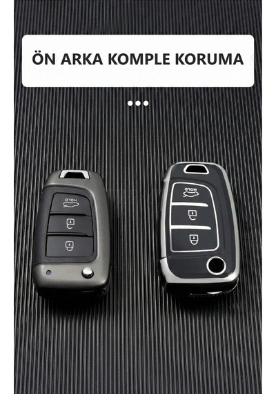 Hyundai Elantra Solaris Tucson Kona Santa Fe Verna İ30 İ35 Gümüş Kenar Tpu Anahtar Kılıfı Siyah