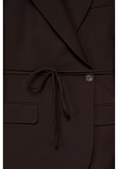 Kadın Acı Kahve Bağcıklı Dokuma Blazer Acı Kahve