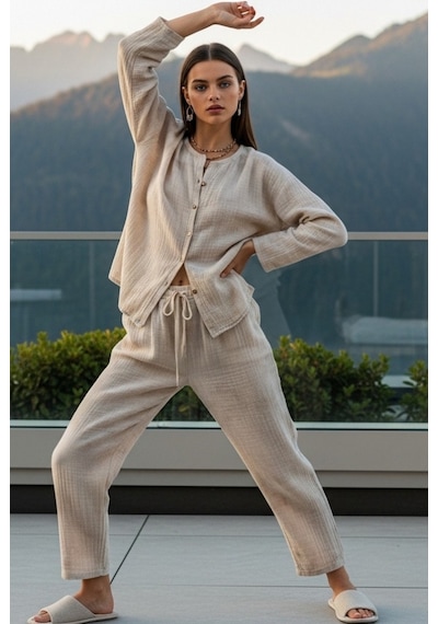 Combattente Exclusive Products Organik Müslin 2'li Takım - Kadın Pijama - Gömlek Takım- Naturel Doğal-oeko Tex Sertifikalı Kumaş Ekru Combattente Exclusive Products Organik Müslin 2'li Takım - Kadın Pijama - Gömlek Takım- Naturel Doğal-oeko Tex Sertifikalı Kumaş Ekru