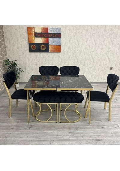 80-120 Ck Gold Mutfak Masası Takımları , Kişilik Benchli Mutfak Masası Takımı Siyah Mermer 80-120 Ck Gold Mutfak Masası Takımları , Kişilik Benchli Mutfak Masası Takımı Siyah Mermer