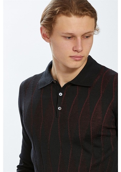 Ecer Polo Yaka Slim Fit Siyah-Bordo Erkek Kazak 72322223 Bordo - Siyah