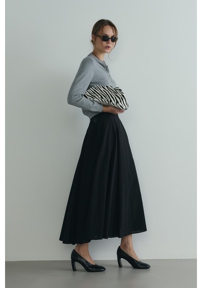 Suud Collection Siyah Liza Kemerli Etek