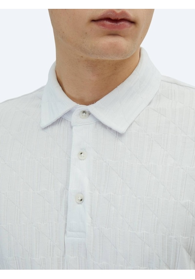 Kip Beyaz Desenli Polo Yaka %100 Pamuk T-shirt Beyaz