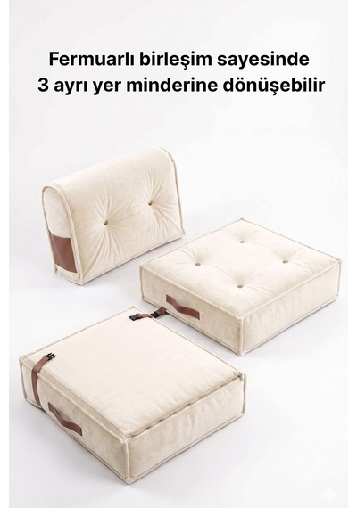 Reyo Pufymax Comfy Plus Koltuk Minder Modüler Yer Koltuğu Sırt Destekli Berjer 75x75x85cm Yıkanabilir Fermuarlı Krem Açık Krem