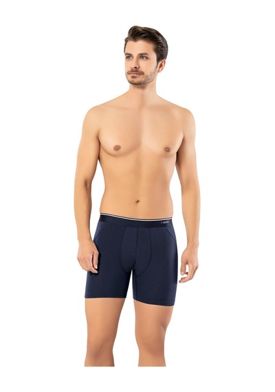 Erdem Lacivert 3'lü Pamuk Elastan Uzun Boxer 1470 Lacivert