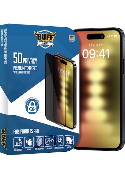 Buff Apple iPhone Uyumlu  15 Pro - 2x5d Ekran Koruyucu + Şeffaf Kılıf + Lens Koruyucu Privacy Hayalet