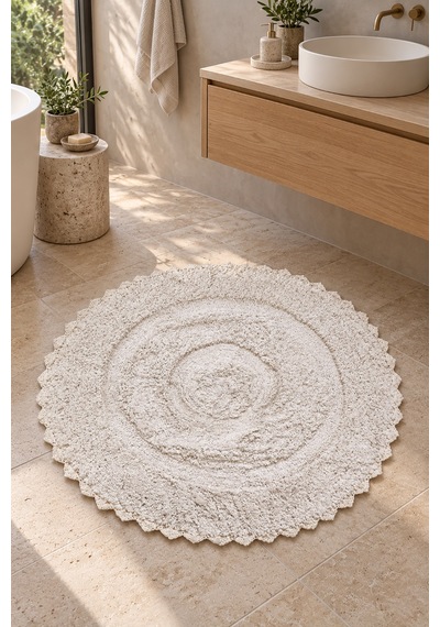 Alanur Bodrum Tufting Cotton Pamuklu El Işi Örgülü 90 X 90 Cm Paspas 110 Ekru