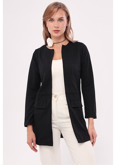 Armonika Kadın Siyah Beli Dikişli Uzun Ceket Arm-20k001021