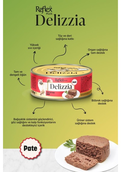Reflex Plus Delizzia / Kıyılmış Dana Etli Yetişkin Kedi Maması 85g X 12 Adet