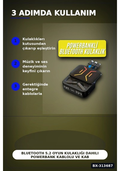 Bay Bluetooth 5.2 Oyun Kulaklığı Dahili Powerbank Kablolu Ve Kablosuz Düşük Gecikme 1 Adet Bx-313687 Najmaddin