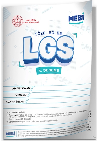2026 LGS 8.sınıf Meb Online Türkiye Geneli 5. Deneme (Sayısal–SÖZEL) Büyük Boy Renkli Baskı Ücreti