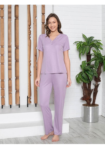 Limissi İmissi Dantelli V Yaka Pijama Takımı - Lila Xs / M