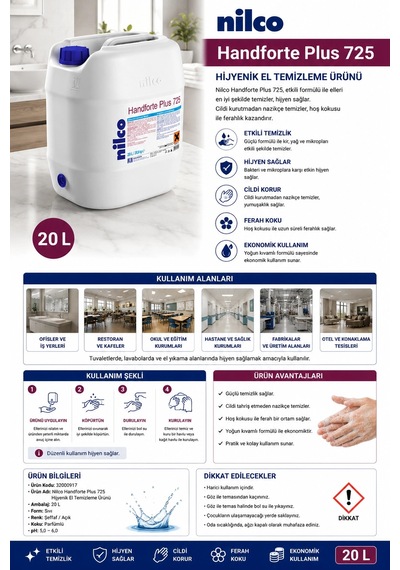 Nilco Handforte 725 Plus Hijyenik El Tem Ürünü 20 Lt