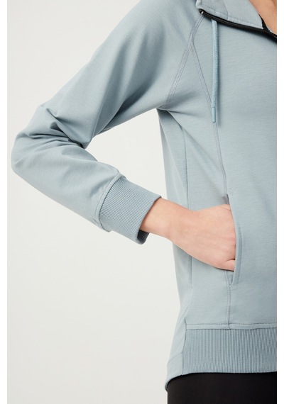 Los Ojos Kadın Mavi Gri Kapüşonlu Fermuarlı Sweatshirt Eşofman Üstü Mavi Gri
