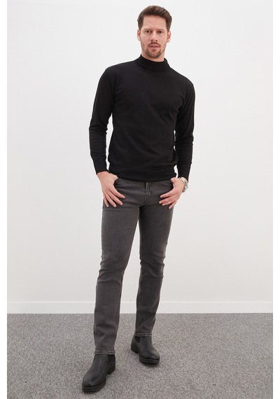 Fullamoda Basic Dik Yaka Regular Fit Triko Kazak Siyah