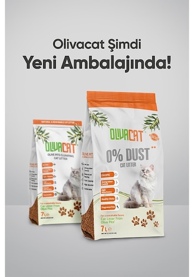 Zeytin Çekirdeğinden Üretilen Doğal Tozsuz Kedi Kumu 7 L