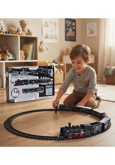 19 Parça Klasik Ekspres Tren Seti - Pilli Oyuncak Eğitici Eğlenceli Tren Ve Ray Seti