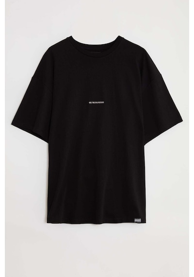 Grimelange Rıver Erkek Nakış Işlemeli Oversize %100 Organik Pamuk Örme Siyah T-shirt