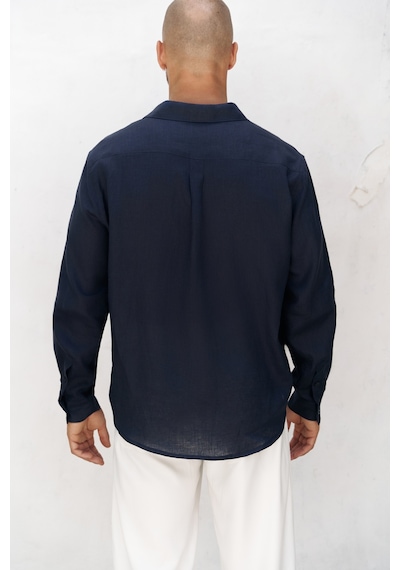 Mai Collection Mai Studios Co. Bice Lacivert Keten Oversize Erkek Gömlek Lacivert