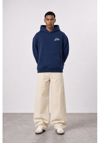 Respire Erkek Served Cold Baskılı Oversize Hoodie Lacivert