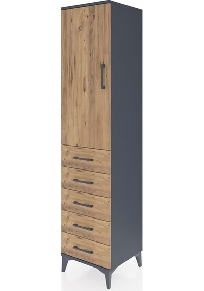 Hyperion Dolap Tek Raflı 5 Çekmeceli Tek Askılı 44x44x195 Antrasit-çam Antrasit