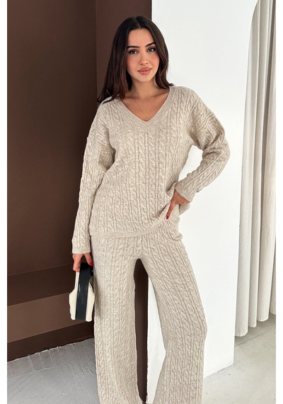 Noa & Noa Kadın Örgü Triko Takım Cozy Texture Bej