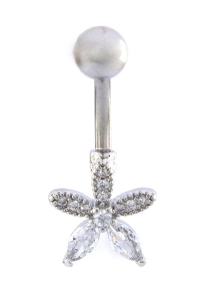 Ferizz 316l Çelik Çiçekli Beyaz Zirkon Taşlı Piercing Prc-215 Beyaz
