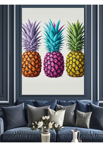 Renkli Ananas Meyve Sanatı Dekoratif Kanvas - Mdf Ahşap Tablo
