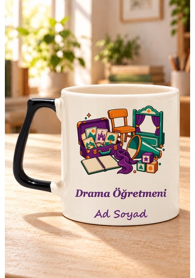 Drama Öğretmeni İsimli Baskılı Siyah Kulplu Prime Kupa