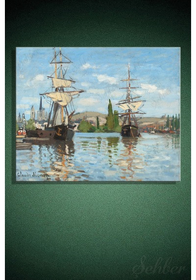 Yatay Kanvas Tablo Tekli Salon Mutfak Ofis Claude Monet Ships Riding On The Seine At Rouen