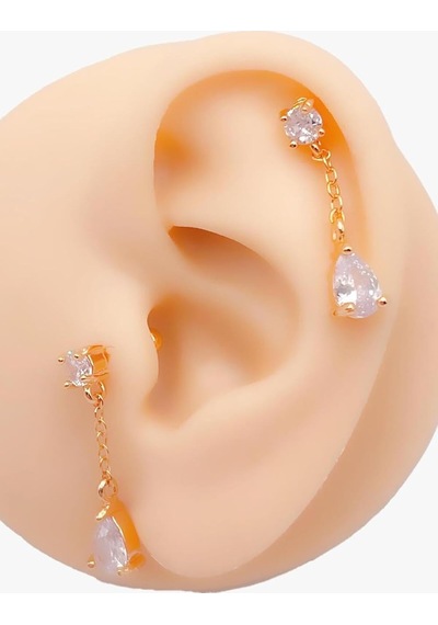 Lexroo Taşlı Damla Taşlı Sallantılı Tragus Helix Piercing 1adet Çok Renkli
