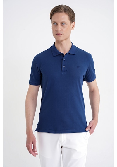 Efor Comfort Fit Kolu Ribanalı %100 Pamuk Düğmeli Lacivert Polo Yaka Tişört Ts 922