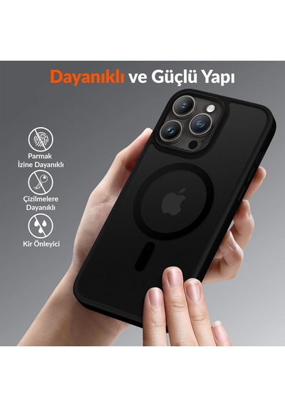Bix Apple Uyumlu iPhone 16 Pro Max Magsafe Kılıf Tam Koruma Manyetik Darbe Emici Siyah