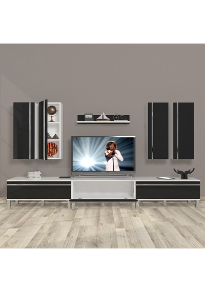 Decoraktiv Eko 8d Mdf Krom Ayaklı Tv Ünitesi Tv Sehpası Beyaz - Siyah