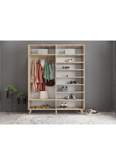 Nossa Membran 4 Kapaklı Portmanto Montaj Dahil Meşe Beyaz 140 Cm