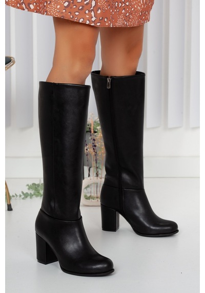 Dilimler Ayakkabı Siyah Kadın Büyük Küçük Numara Topuklu Çizme-1379-Siyah
