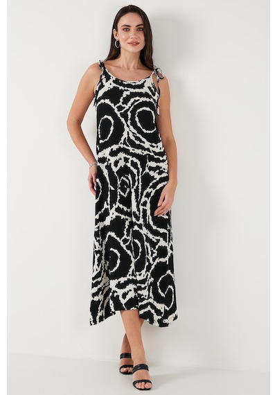 Lela Regular Fit Ip Askılı Uzun Bayan Elbise 5865732 Siyah-Beyaz