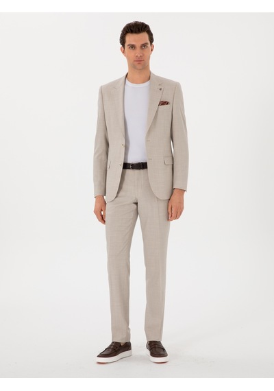 Cacharel Bej Slim Fit Yün Takım Elbise