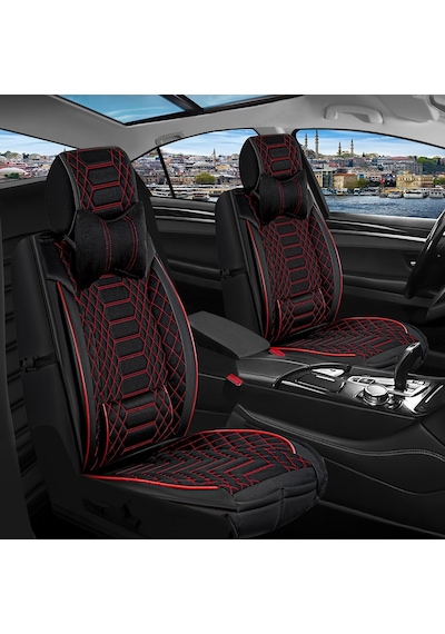 Bmw X3 Uyumlu Lüks Deri Oto Koltuk Kılıfı Ön Arka Takım Set Siyah Kırmızı Fs