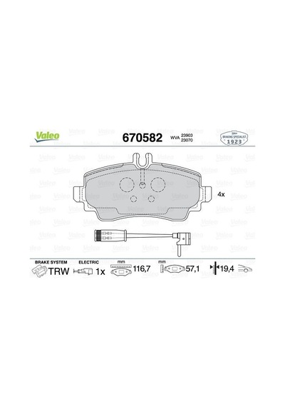 Valeo Fren Balatası On Mercedes Vaneo W414 Valeo 670582 A4144200220