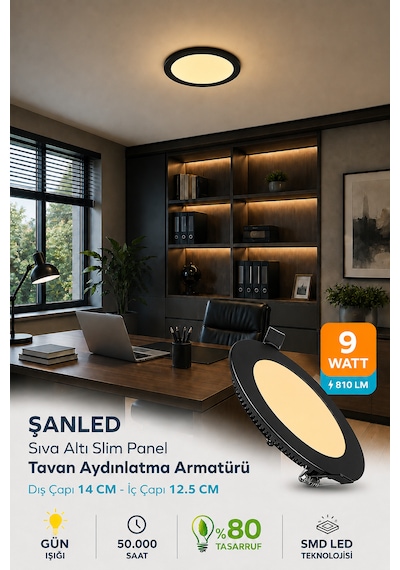 6w Tasarruflu Led Yuvarlak Siyah Kasa Gün Işığı Sıva Altı Panel Aydınlatma Armatürü 3 Adettir