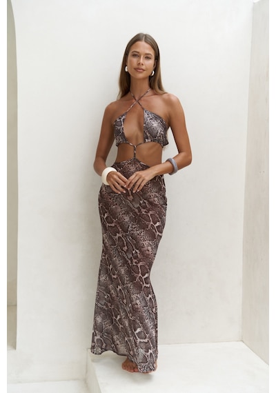 Mai Collection Mai Studios Co. Griffin Bağcık Detaylı Vizon Uzun Elbise Vizon