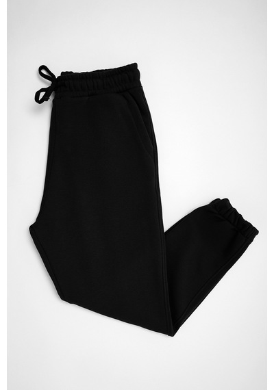 Tudors Unisex Relax Fit Rahat Kesim Şardonlu 3 Cepli Lastikli Jogger Paça Siyah Eşofman Altı-32643 Siyah