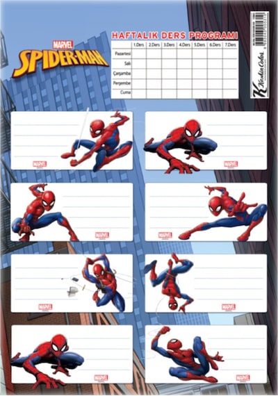 Spiderman Ders Programlı Okul Etiketi 3 Yaprak 2 Paket Diğer